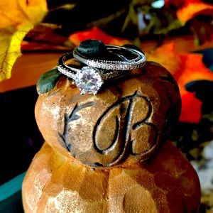 925 SS set. Antique styled bands. Lab created white sapphire stones